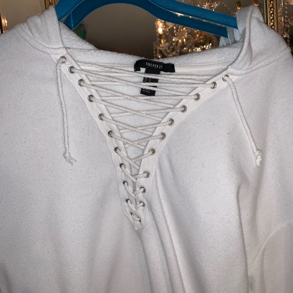 White tie up lace up hoodie sweatshirt - Picture 3 of 4
